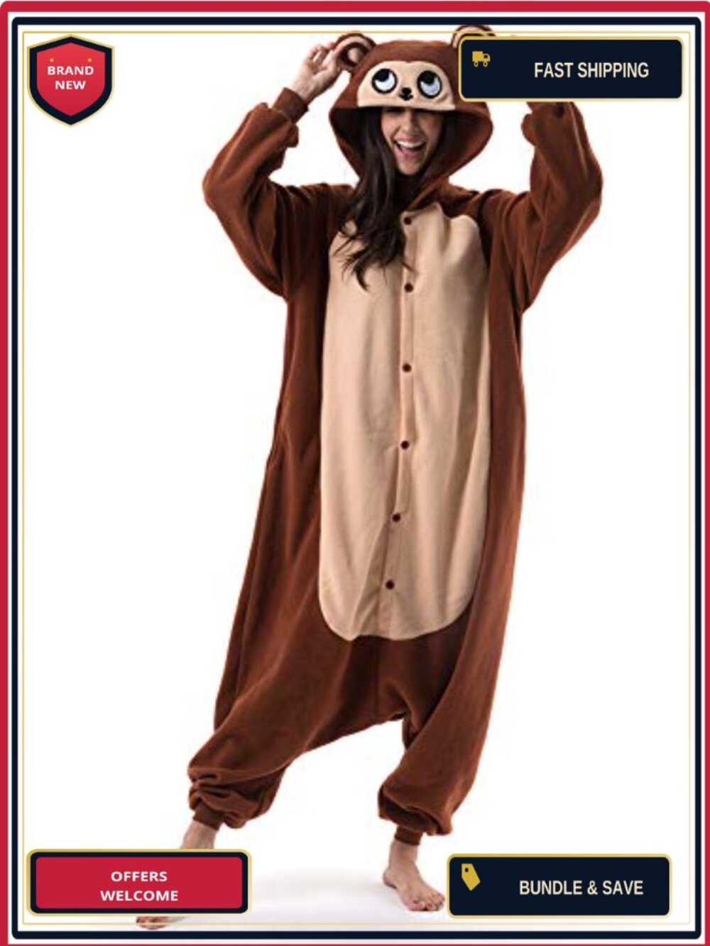 Adult Unisex Monkey Onesie One Piece Pajama Cosplay Costume Sleepwear Jumpsuit